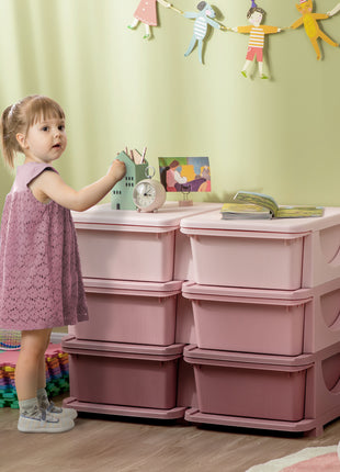 3 Tier Kids Storage Unit, Toy Organizers and Storage with 6 Drawer Chest for Kids Bedroom Nursery Kindergarten Living Room for Boys Girls Toddlers, Pink