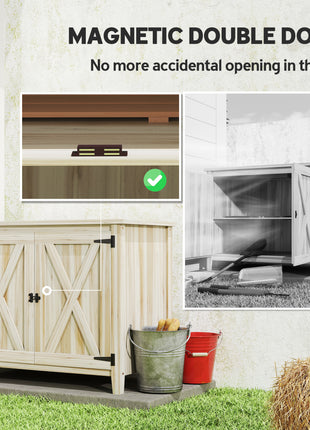 Wooden Outdoor Storage Cabinet, Garden Shed Potting Shed with Shelf and Double Doors, Natural Wood