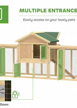 Wooden Chicken Coop ith Nesting Box, Double Runs, Removable Tray, Ramp, for Garden Backyard