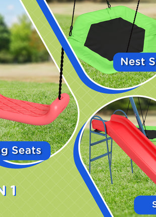 Metal Swing Set for Backyard, 3 in 1 Design with 1 Nest Swing, 2 Seats, 1 Slide, Holds Up to 352 lbs. for Ages 3-8