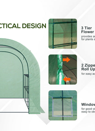 10' x 5' x 7' Lean to Greenhouse, Walk-In Green House, Plant Nursery with 2 Roll-up Doors and Windows, PE Cover and 3 Wire Shelves, Green