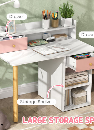 Kids Study Desk with Storage, Kids Desk and Chair Set for Bedroom & Study Room, Girls Boys Aged 3-8 Years, Pink