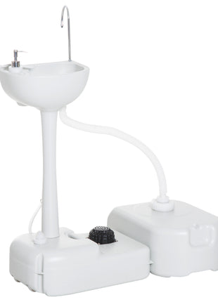 Portable Camping Sink, Handwashing Station Basin with 4.5 Gal (17 L) Tank, 6.3 Gal (24 L) Recovery Tank, Rolling Wheels & Soap Dispenser for RV, Outdoor Events, Gatherings, HDPE, White