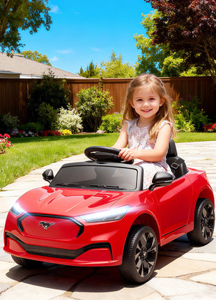 12V Kids Ride On Car, Licensed Ford Mustang Mach-E Electric Car with Remote Control, LED Light, Music, Red