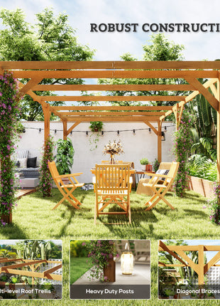 20' x 10' Wood Pergola, Outdoor Gazebo Grape Trellis with Stable Structure for Climbing Plant Support, Dark Brown