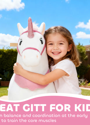 Ride on Unicorn Toy for Kids 4-7 Years, 37.8 Inch Plush Baby Rocking Horse with Wheels, No Battery Required, White