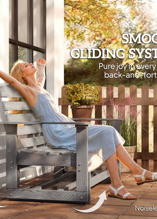 Patio Glider Bench w/ HDPE Slatted Double Rocking Chair, Distressed Gray