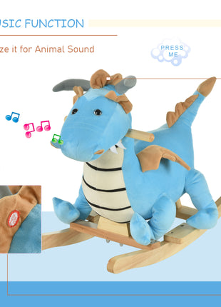 Kids Plush Ride-On Rocking Horse Toy Dinosaur Ride Rocking Chair with Realistic Sounds for18-36 Months, Blue