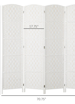 Room Divider, 4 Panel Folding Privacy Screen, 6FT Tall Portable Weave Partition Wall Divider for Bedroom, White