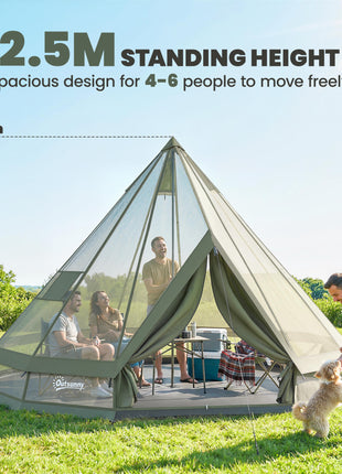 Teepee Tent Waterproof Camping Tent with Stove Jack for 4-6 People for Outdoor Camping Hiking Army Green
