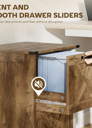 Vertical File Cabinet with 2 Drawers, Rustic Farmhouse Office Storage Cabinet for A4, Letter Size, Rustic Brown