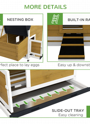 65" Chicken Coop Wooden Chicken House Rabbit Hutch Poultry Cage Hen Pen Backyard with Nesting Box, Ramp, Run, Yellow