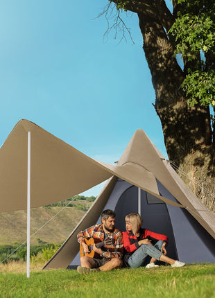15.4'x15.4'x8.5' Teepee Tent, Waterproof Camping Tent with Porch Area, Floor and Carry Bag, for 2-3 Person Outdoor Backpacking Camping Hiking, Coffee
