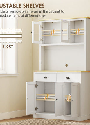 Freestanding Kitchen Cabinet, 71" Tall Pantry Cabinet, Modern Hutch with Wide Countertop, Adjustable Shelves, White