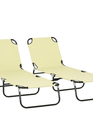 2 Piece Folding Chaise Lounge Pool Chairs, Outdoor Sun Tanning Chairs , Steel Frame for Beach, Yard, Patio, Beige