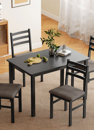 5-Piece Small Kitchen Table Set for 4, Farmhouse Dining Table Set with Upholstered Chairs and Rubber Wood Legs, Black