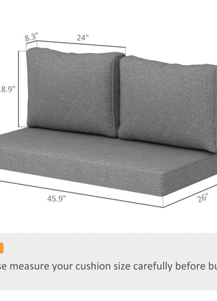 2 Seat Patio Furniture Cushions, 46x26x5 in, Thick Outdoor Loveseat Cushion Set with Removable Cover, Fade-Resistant Replacement Cushions for Outdoor Furniture, Couch, Bench, Swing, Gray