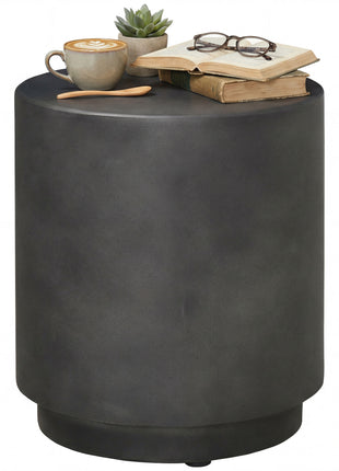 Lightweight Accent Table with Concrete Finish Round Side Table, Dark Gray