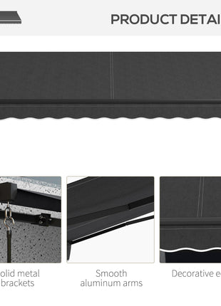 10' x 8' Retractable Awning, 280gsm UV Resistant Sunshade Shelter for Deck, Balcony, Yard, Dark Gray