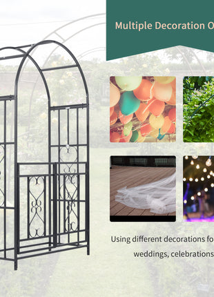 81" Metal Garden Arbor with Double Doors, Locking Gate, Climbing Vine Frame with Heart Motifs, Arch for Wedding, Bridal Party Decoration, Grey