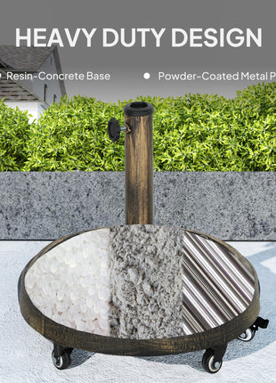 Round Patio Umbrella Base, 46 lbs Resin Umbrella Base with Wheels, Outdoor Umbrella Stand for 1.3"/1.5"/1.9" Umbrella Poles for Outdoor, Lawn, Poolside, Bronze
