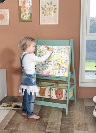 Art Easel for Kids with Paper Roll, Blackboard, Whiteboard, Storage