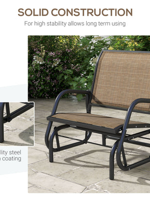 Outdoor Glider Chair, Steel Swing Chai with Curved Armrests for Porch, Garden, Poolside, Balcony, Brown