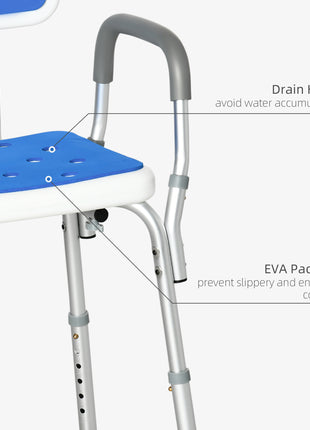 EVA Padded Shower Chair with Arms and Back, Bath Seat with Adjustable Height, Anti-slip Shower Bench for Seniors and Disabled, Tool-Free Assembly, 299lbs