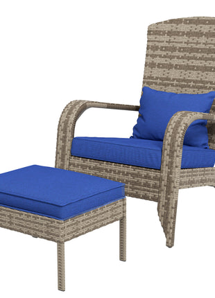 Wicker Adirondack Chair Fire Pit Chair w/ Ottoman & Cushions, Blue