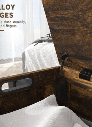 39.4" Storage Trunk w/ 2 Safety Hinges, Wooden Storage Bench w/ Side Handles, Storage Chest for Playroom, Rustic Brown