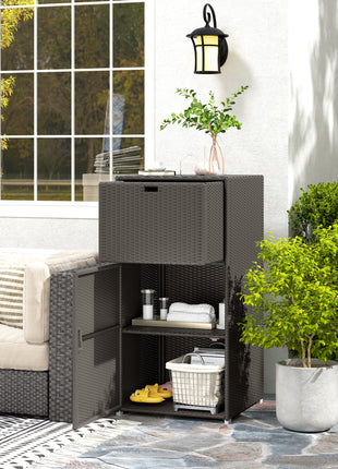 Outdoor Towel Rack for Pool w/ Drawer & Cabinet, Dark Brown