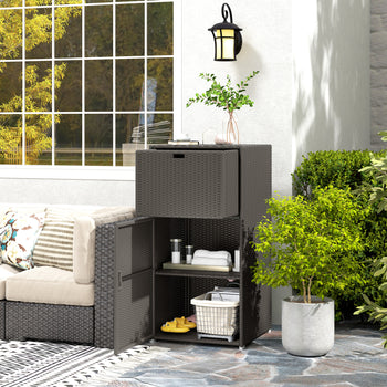 Outdoor Towel Rack for Pool w/ Drawer & Cabinet, Dark Brown