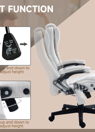 6 Point Vibrating Massage Office Chair with Heat, Linen High Back Massage Desk Chair with Reclining Backrest, White