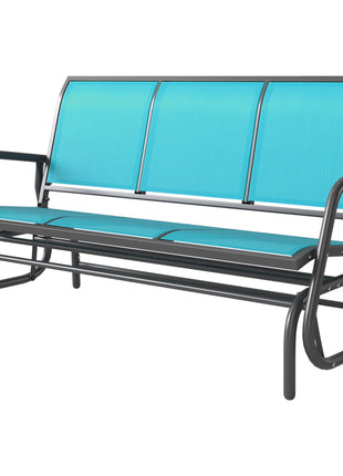 3-Person Outdoor Patio Glider Bench, Porch Glider Swing with 3 Seats, Breathable Mesh Fabric, Metal Frame, Blue