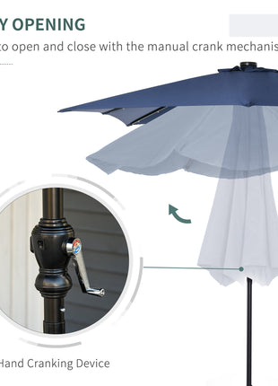 9' x 7' Solar Umbrella, LED Lighted Patio Umbrella for Table or Base with Tilt & Crank, Outdoor Umbrella for Garden, Deck, Backyard, Pool, Beach, Blue