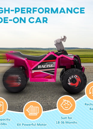 6V Electric Toy Car with Forward Backward, Wear-Resistant Wheels for Ages 18-36 Months, Pink