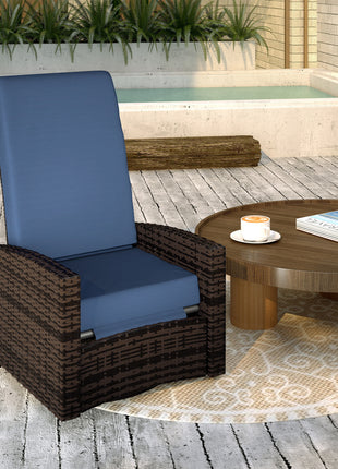 Outdoor Wicker Swivel Recliner Chair, Lifting Footrest, 360° Rotating Basic, Water-resistant Cushions, Dark Blue