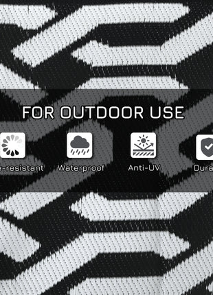 Reversible Outdoor Rug Carpet RV Camping Rugs with Carry Bag, 9' x 18', Black & White Chain