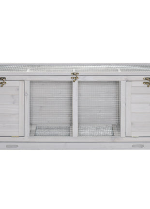 Wooden Rabbit Hutch with Wheels, Dividers for Indoor Use, Light Gray
