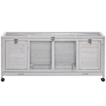 Wooden Rabbit Hutch with Wheels, Dividers for Indoor Use, Light Gray