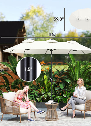 Double Sided Patio Umbrella, 9.7' Large Outdoor Market Umbrella with Push Button Tilt and Crank, 3 Air Vents and 12 Ribs, for Garden, Deck, Pool, White