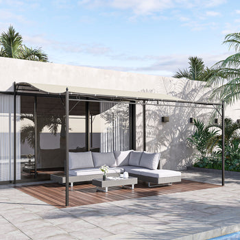 10' x 13' Outdoor Pergola Gazebo, Steel Patio Canopy with Weather-Resistant Fabric and Drainage Holes, Cream White