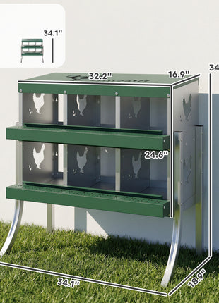 Chicken Nesting Boxes, 6 Compartment Steel Nesting Boxes for Chickens, Wall Mount Egg Laying Boxes with Vented Holes