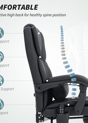 Office Chair with Massage, Pet-Friendly Faux Leather Reclining Desk Chair with Lumbar Support, Footrest, Black