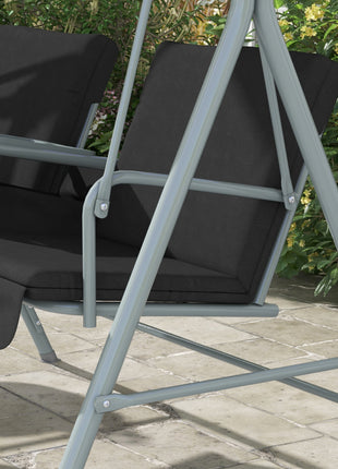 2-Seater Outdoor Porch Swing with Canopy and Table, Patio Swing Chair for Garden, Poolside, Backyard, Black