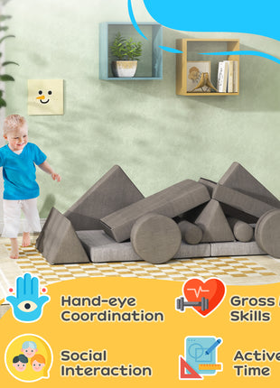 12 Pieces Kids Foam Climbing Blocks with Washable Cover for Toddlers, Khaki