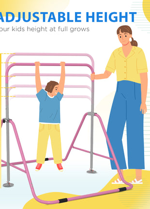 Folding Gymnastics Bar for Kids, Adjustable Height, Bubble Gum Pink