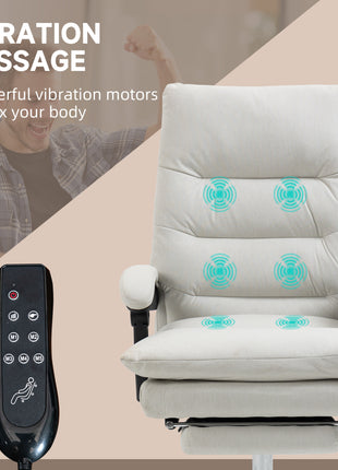 Microfibre Executive Massage Office Chair, Computer Desk Chair, Reclining Chair with Footrest, Double-tier Padding, Swivel Wheels, Cream White
