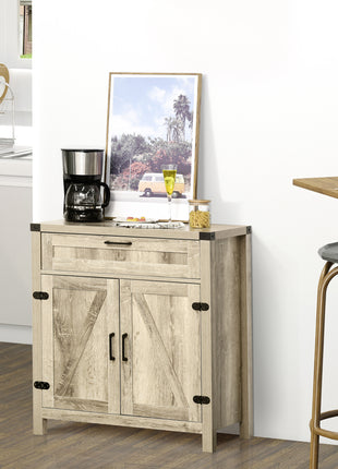 Modern Farmhouse Sideboard with Storage, Buffet Cabinet with 2 Barn Doors and Drawer for Dining Room, Oak