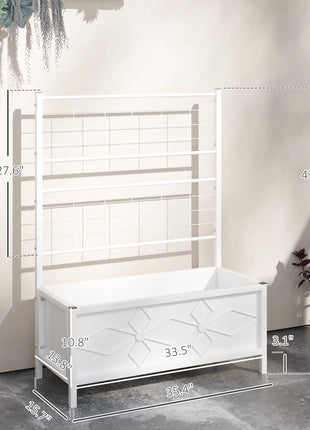 Outdoor Planter Box Galvanized Raised Garden Bed with Trellis for Climbing Vines, 35.4" x 15.7" x 47.2", White